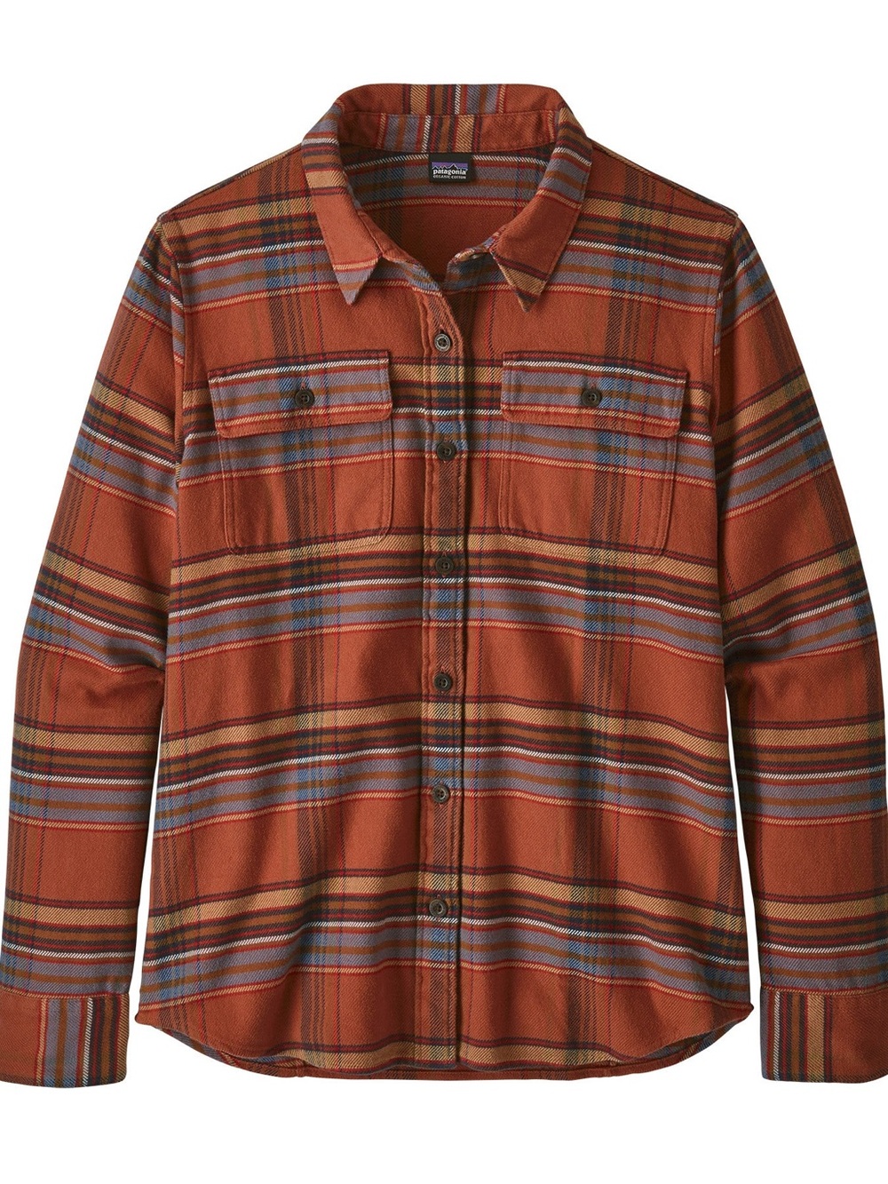 Patagonia Fjord Organic Cotton Orange Plaid Flannel Shirt Long Sleeve